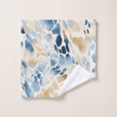 ビーチブルーとタン波パターン バスタオルセット (ウォッシュタオル)