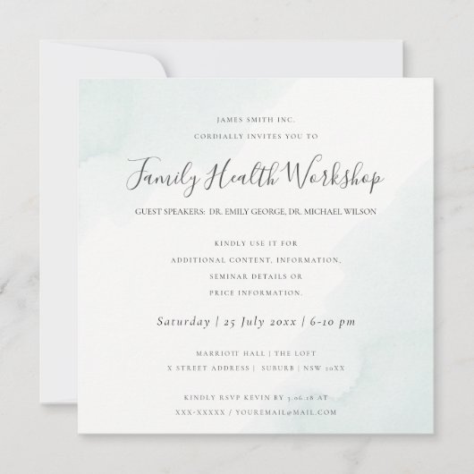 ビーチブルーの水彩筆致ワークショップイベント 招待状 (正面)