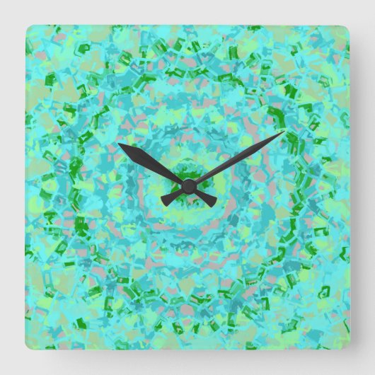 ビーチブルーアンドグリーン抽象芸術 スクエア壁時計 (正面)