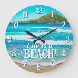 ビーチブルーウェー絵を描ズタイポグラフィ ラージ壁時計