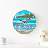 ビーチブルーウェー絵を描ズタイポグラフィ ラージ壁時計 (ホーム)