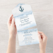 ビーチブルーウォーターいかり航海の結婚ズ オールインワン招待状 (貼ってはがせる)