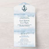 ビーチブルーウォーターいかり航海の結婚ズ オールインワン招待状 (内側)