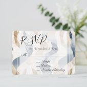 ビーチブルークリームサンドアイボリー抽象芸術ウェディングRSVP エンクロージャーカード (スタンド正面)
