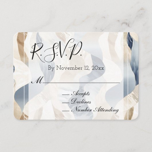 ビーチブルークリームサンドアイボリー抽象芸術ウェディングRSVP エンクロージャーカード (正面)