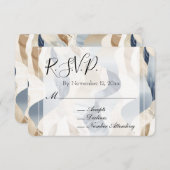 ビーチブルークリームサンドアイボリー抽象芸術ウェディングRSVP エンクロージャーカード (正面/裏面)