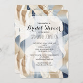 ビーチブルークリームサンドアイボリー抽象芸術ブライダルシャワー 招待状 (正面/裏面)
