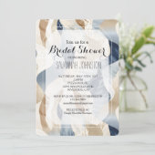ビーチブルークリームサンドアイボリー抽象芸術ブライダルシャワー 招待状 (スタンド正面)