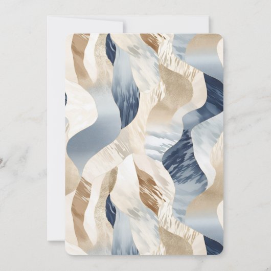 ビーチブルークリームサンドアイボリー抽象芸術ブライダルシャワー 招待状 (裏面)