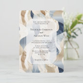 ビーチブルークリームサンドアイボリー抽象芸術結婚 招待状 (スタンド正面)