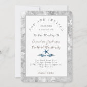 ビーチブルーシーシェルシルバーグレーエレガントな結婚式 招待状 (正面)