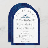 ビーチブルーシーシェルネイビーブルーウォーター結婚カラー 招待状 (正面/裏面)