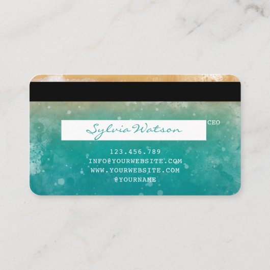 ビーチブルースカイウォーターカラークレジットカードスタイル 名刺 (裏面)