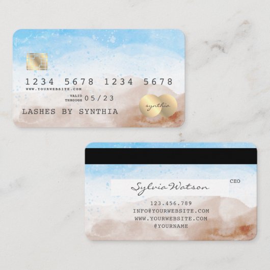 ビーチブルースカイウォーターカラークレジットカードスタイル 名刺 (正面/裏面)
