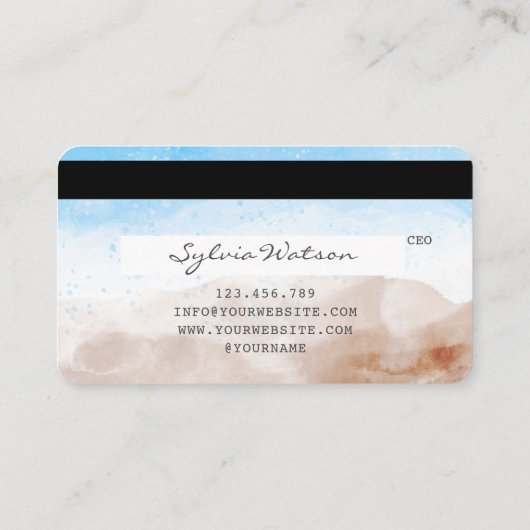 ビーチブルースカイウォーターカラークレジットカードスタイル 名刺 (裏面)