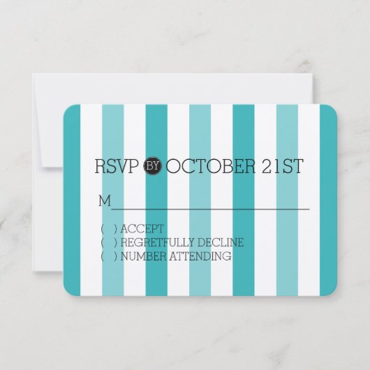 ビーチブルーターコイズストライプRSVP 出欠カード (正面)