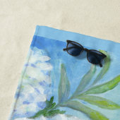 ビーチブルーホワイトシーシェルスターフィッシュシーガラス ビーチタオル (インサイチュ)