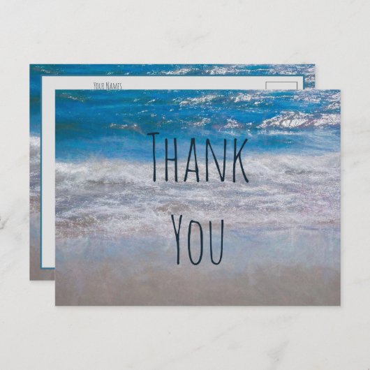 ビーチブルーホワイト沿岸海波ありがとう ポストカード (正面/裏面)