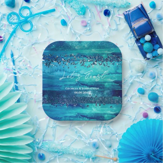 ビーチブルー水彩波マリンシ航海のック ペーパープレート (パーティー)