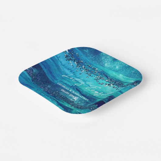 ビーチブルー水彩波マリンシ航海のック ペーパープレート (傾斜あり)