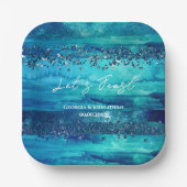 ビーチブルー水彩波マリンシ航海のック ペーパープレート (正面)