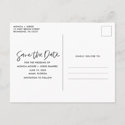 ビーチブルー3アーチフォトウェディング日付を保存 案内ポストカード (裏面)