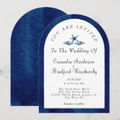 ビーチブルー シーシェル ネイビーブルー 水彩 結婚式 招待状 (正面/裏面)