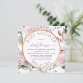 ビーチブーケシーシェルバラ金ゴールドガールベイビーシャワー 招待状 (スタンド正面)