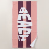 ビーチプリーズピンク&パープルストライプのビーチタオル ビーチタオル (正面)