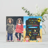 ビーチプールバースデーパーティートンツインズボーイガール兄弟姉妹 招待状 (スタンド正面)