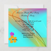 ビーチプールパーティーサマーホットピンクティール（緑がかった色） 招待状 (裏面)