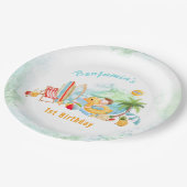 ビーチプールパーティーサマー1歳バースデーボーイ ペーパープレート (アングル)