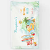 ビーチプールパーティーサマー1歳バースデーボーイ 横断幕 (縦)