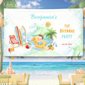 ビーチプールパーティーサマー1歳バースデーボーイ 横断幕