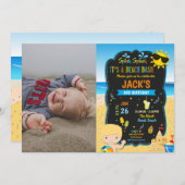 ビーチプール誕生日パーティブロンドボーイサマーフォト 招待状 (正面/裏面)