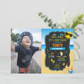 ビーチプール誕生日パーティーの写真 招待状 (スタンド正面)