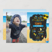 ビーチプール誕生日パーティーの写真 招待状 (正面/裏面)