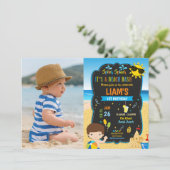 ビーチプール誕生日パーティーボーイズ夏の写真 招待状 (スタンド正面)