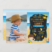 ビーチプール誕生日パーティーボーイズ夏の写真 招待状 (正面/裏面)