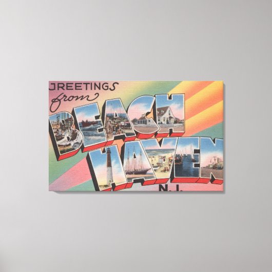 ビーチヘブン，ニュージャージー – ラージレターのシーン キャンバスプリント (正面)