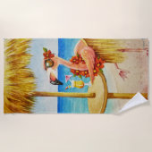 ビーチベお洒落ーブフラミンゴNo. 4水彩アート ビーチタオル (正面)