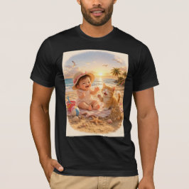 ビーチベイビーと子猫の砂の城の喜び Tシャツ