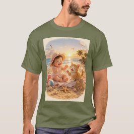 ビーチベイビーと子猫の砂の城の喜び Tシャツ