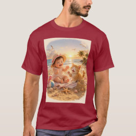 ビーチベイビーと子猫の砂の城の喜び Tシャツ