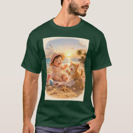 ビーチベイビーと子猫の砂の城の喜び Tシャツ