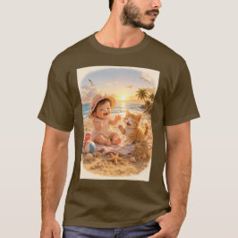 ビーチベイビーと子猫の砂の城の喜び Tシャツ