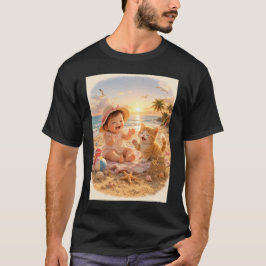 ビーチベイビーと子猫の砂の城の喜び Tシャツ