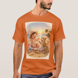 ビーチベイビーと子猫の砂の城の喜び Tシャツ