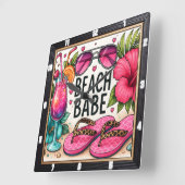 ビーチベサングラスフリップフロップ スクエア壁時計 (傾斜)