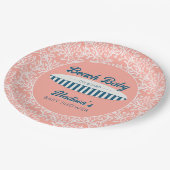 ビーチベビーオンボードコーラルサーフボードベビーシャワー ペーパープレート (アングル)